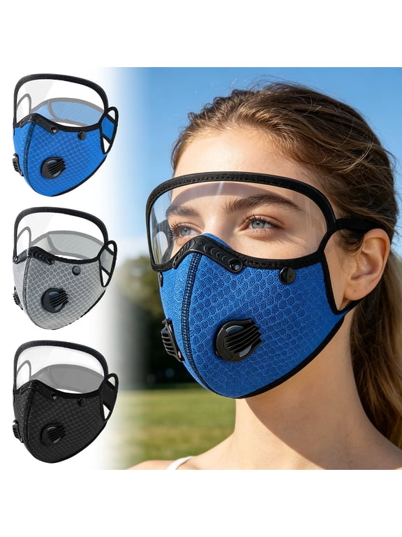 Cycling Face Mask with Eye Shield Breathing Valve Breathable Reusable Mesh Mask for Outdoor Commuting Dust Protection, Black
