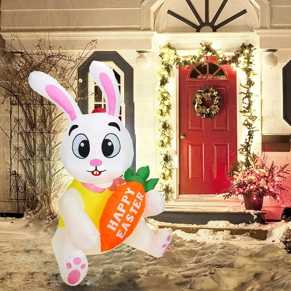 Oioii Easter Inflatable Carrot Bunny Decoration, Luminous Outdoor Indoor Holiday Inflatable for Festive Garden and Party Display, Festive Spring Home Accents, for the Holiday Decor Lover, As Shown