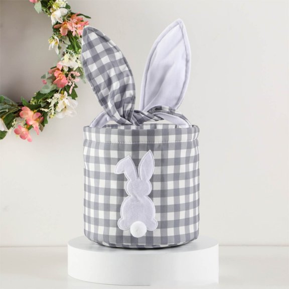 Oioii Easter Rabbit Bucket Basket, Festive Themed Storage Basket, Reusable Easter Egg Hunt Basket, for Home Party Decor & Egg Candy Storage Supplies,AS Shown