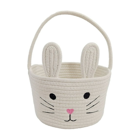 Oioii Easter Rope Storage Basket with Handles, Cute Bunny Style Basket, Portable Desktop Storage Bin for Home and Party Use.,A