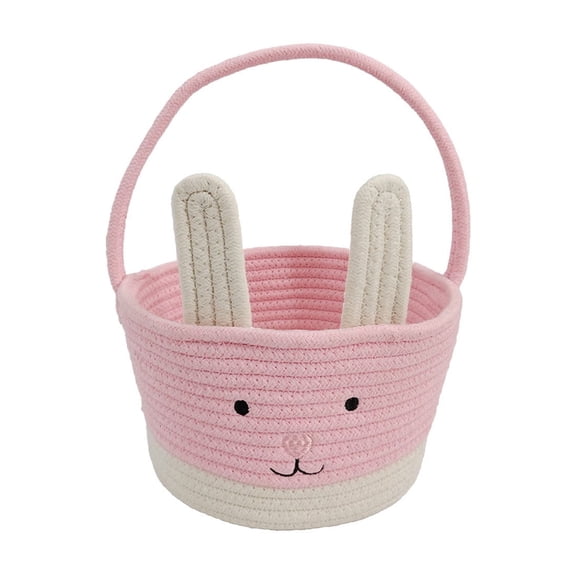 Oioii Easter Rope Storage Basket with Handles, Cute Bunny Style Basket, Portable Desktop Storage Bin for Home and Party Use.,B