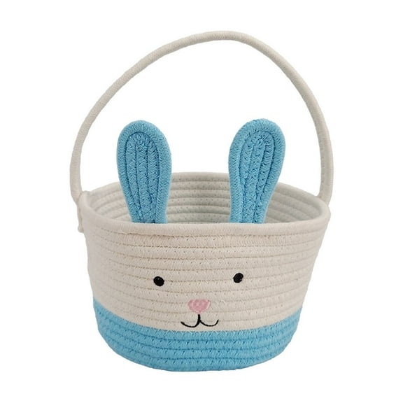 Oioii Easter Rope Storage Basket with Handles, Cute Bunny Style Basket, Portable Desktop Storage Bin for Home and Party Use.,D