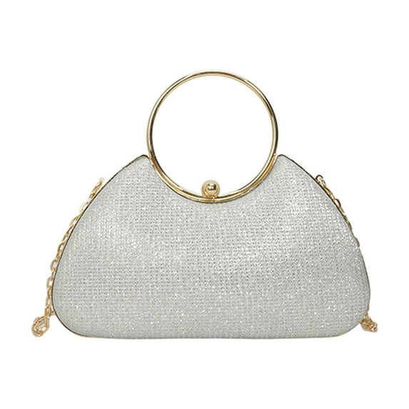 Oioii Elegant Rhinestone Evening Clutch for Women, Chain Crossbody Bag with Metal Handle & Lock Closure, Sparkling Luxury Handbag for Party, Wedding, Prom and Formal Events,Silver