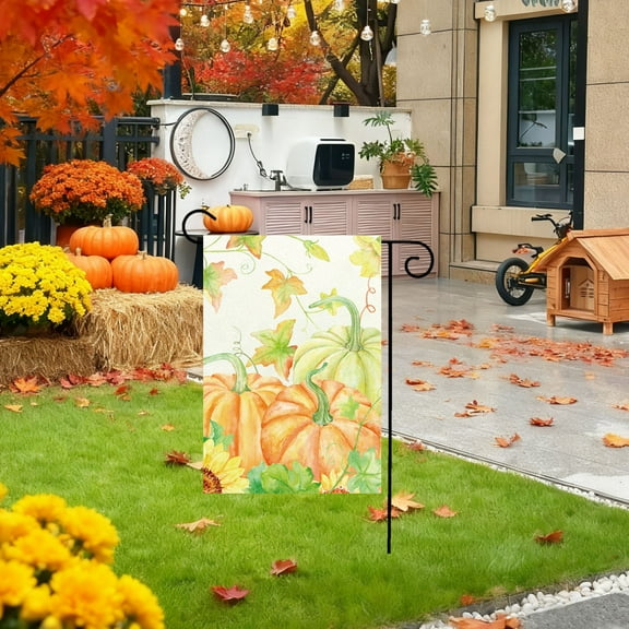 Oioii Fall Pumpkin Garden Flag 12.6x18.5in Double Sided Thanksgiving Leaves Sunflower Yard Outdoor Flag House Holiday Outside Decoration