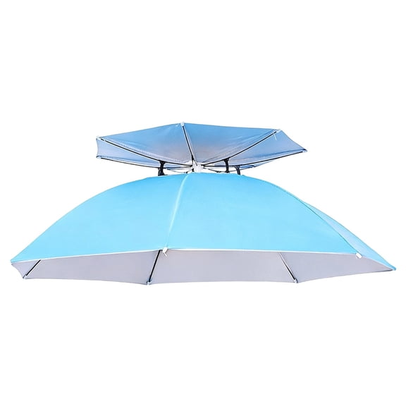 Oioii Fishing Umbrella Hat with Double Layer, Head-Mounted Sun Shade Hat, Large Foldable Overhead Umbrella for Outdoor Fishing, Gardening and Beach Use, UV Protection and Hands-Free,Blue