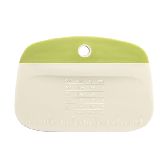 Oioii Flexible Dough Bowl Scraper with Measuring Marks, Multifunctional Bread/Pastry/Pizza Cutter, Food Grade Plastic Baking Tool for Kitchen.,Green