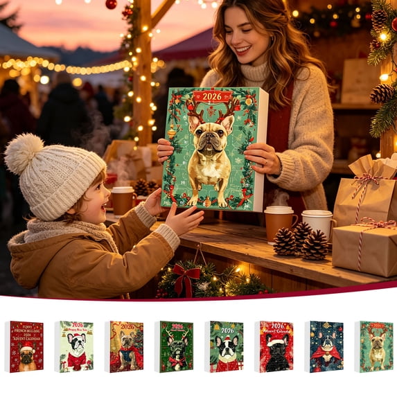Oioii French Bulldog Advent Calendar 2026, 24 Days Dog Christmas Countdown, Funny 2D Dog Figures Ornaments for Christmas Tree Decor, Gift for Frenchie Lovers, Surprise Pendant for Holiday Countdown