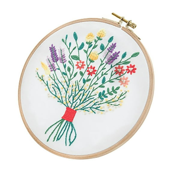 Oioii Full Range of Embroidery Stamped Embroidery Cloth with Floral Pattern DIY Kit, Handmade Needlework Set for Home Decor and Creative Craft Gifts, Mother's Day Gift, Mother's Day Ornament, C