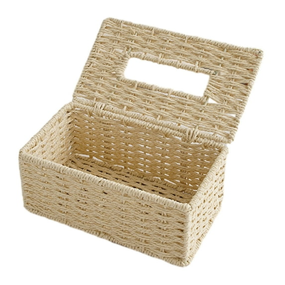 Oioii Hand Woven Rattan Tissue Box Cover Rectangular Wicker Napkin Holder Decorative Facial Tissue Organizer for Home Living Room Dining Table Bathroom Office Decor, Household Supplies, Beige