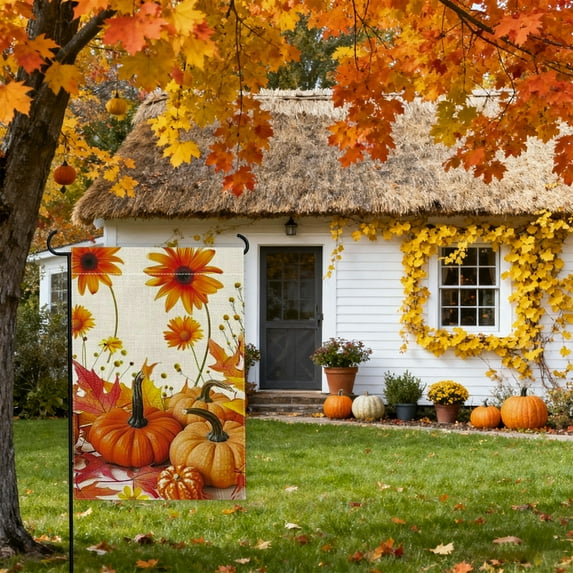 Oioii Happy Thanksgiving Fall Garden Flags Pumpkins Yard Flags,Small Thanksgiving Day Garden Decor for Autumn Outside Porch Lawn Holiday
