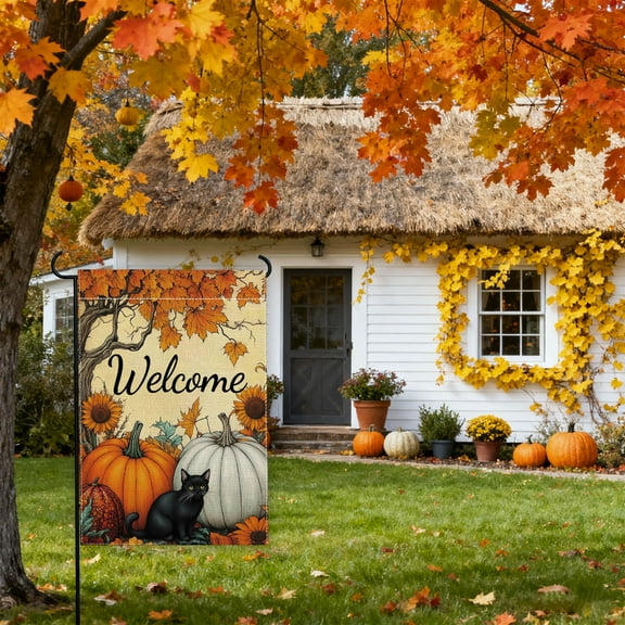 Oioii Happy Thanksgiving Fall Garden Flags Pumpkins Yard Flags,Small Thanksgiving Day Garden Decor for Autumn Outside Porch Lawn Holiday