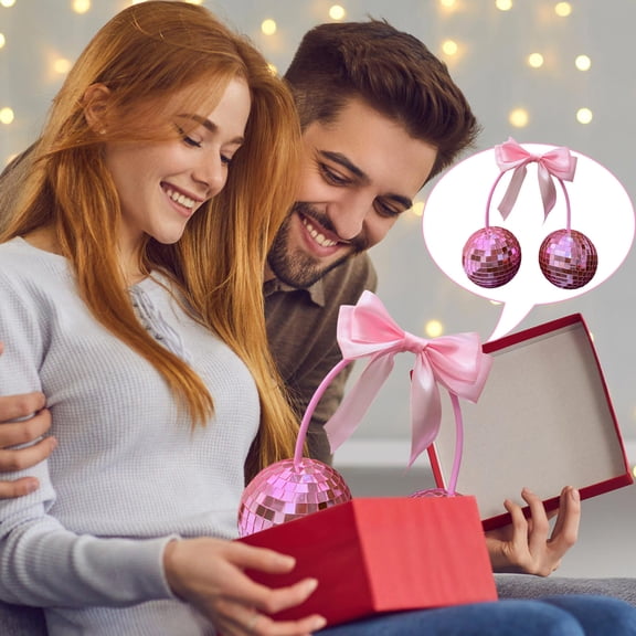 Oioii Heart/Circular Disco Balls with Enchanting Bow& Disco Ball– Sparkling Hanging Decor for Home, Wedding, Valentine's Gift, Party & Disco Themes, Pink#2