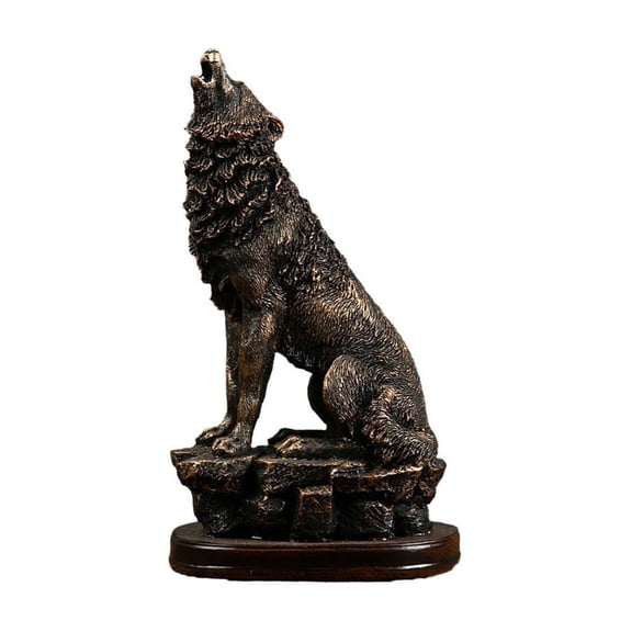 Oioii Howling Wolf Statue, Resin Figurine for Desk Shelf Decor,Brown