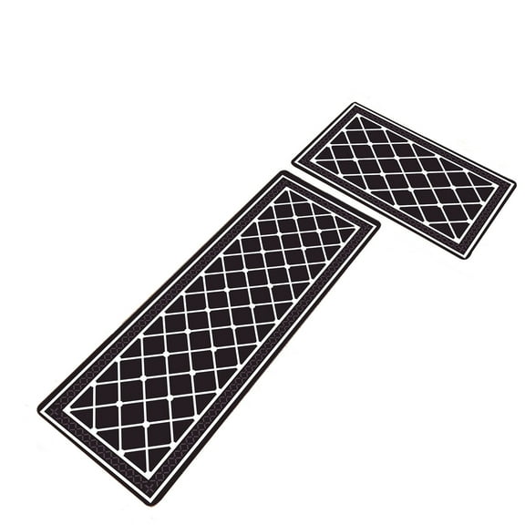 Oioii Kitchen Printed Non-Slip Carpet Set of 2, Microfiber Soft Kitchen Rugs, Absorbent Bathroom Rugs for Kitchen Floor, Bathroom, Laundry Room, Hallway, Non-Slip Backing Home Decor,Black
