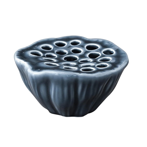 Oioii Lotus Pod Flower Arrangement Vase, Ceramic Flower Frog Pot, Ikebana Stem Holder, Decorative Flower Frog Container, Floral Arrangement Bowl for Tea Table, Ceramic Flower Vase Kenzan,Blue