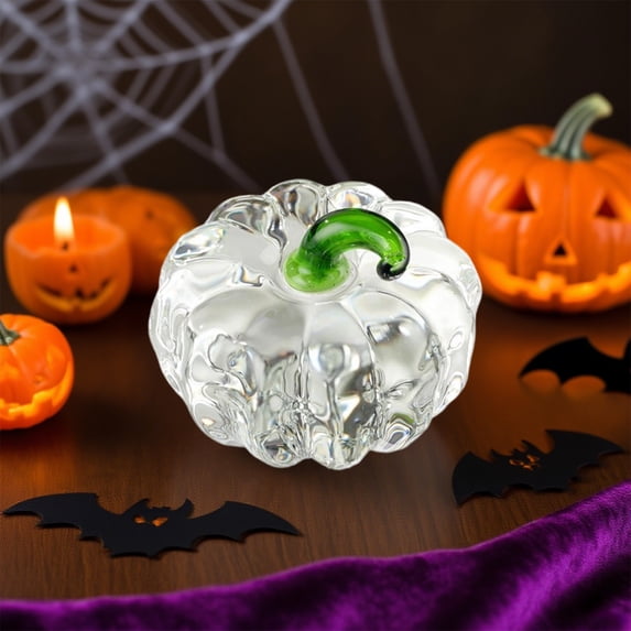 Oioii Mini Crystal Pumpkin Collectible Figurines Glass Paperweight Tabletop Decorative Ornaments for Fall Harvest Thanksgiving Halloween Home Decor, Clear