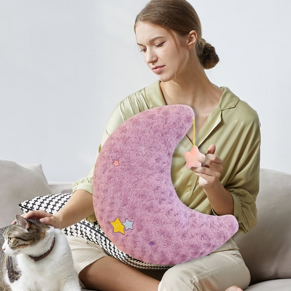 Oioii Moon Pillow, Decorative Throw Pillow with Soft Plush for Couch Bed, Cozy Moon Decorative Pillows for Bedroom Living Room, Home Décor Comfort Gift,Purple