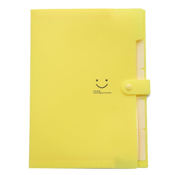 Oioii PP 5-Pocket A4 Expanding File Folder, Button Closure Portable Document Organizer, Lightweight Waterproof Paper Storage Pouch For Office School Bill Sorting,Yellow