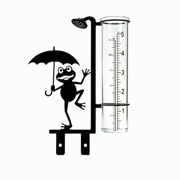 Oioii Rustproof Metal Frog Rain Gauge Garden Stake, Waterproof Transparent Measuring Tube, Easy Install Yard Ornament, Practical Housewarming Gift For Gardening Enthusiasts,Black