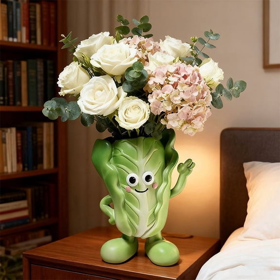 Oioii Simulated Vegetable Resin Flowerpot, Creative Cabbage Shape Vase, Handcrafted Desktop Ornament for Indoor Home, Office and Living Room Table Decoration,A