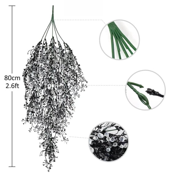 Oioii Simulation Green Plant Rattan with Artificial Flowers, Wall Hanging Faux Greenery Decor for Home, Living Room, Balcony and Indoor Garden Decoration.,Black