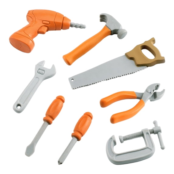 Oioii Simulation Repair Tool Model Kit, Complete Cognition Tool Set with Drill Screwdriver Wrench Pliers Hand Saw,Educational Hands-on Play Toy for Early Tool Cognition,Orange