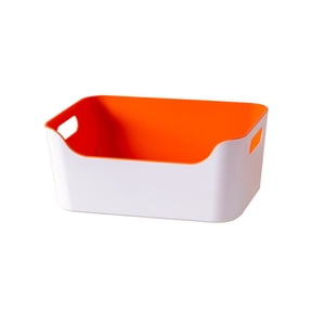 Oioii Small Plastic Storage Basket with Handles, Durable Organizer Bin, Open-Top Storage Container for Closet, Pantry, Office,Orange