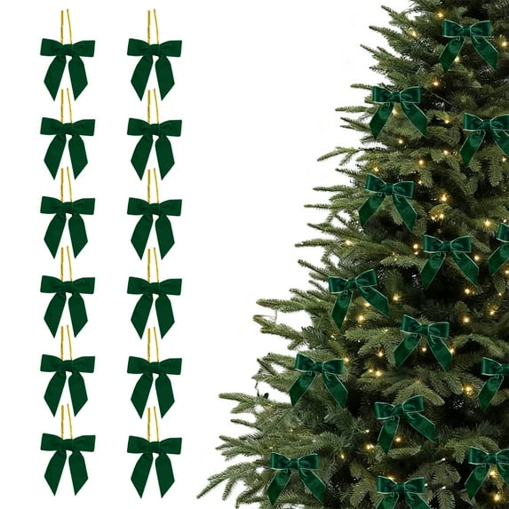 Oioii Small Velvet Christmas Bows for Xmas Tree Wreath Gift Wrapping, Wedding Party Snack Candy Bags, Home Craft Decoration, 3.15in/12PCS