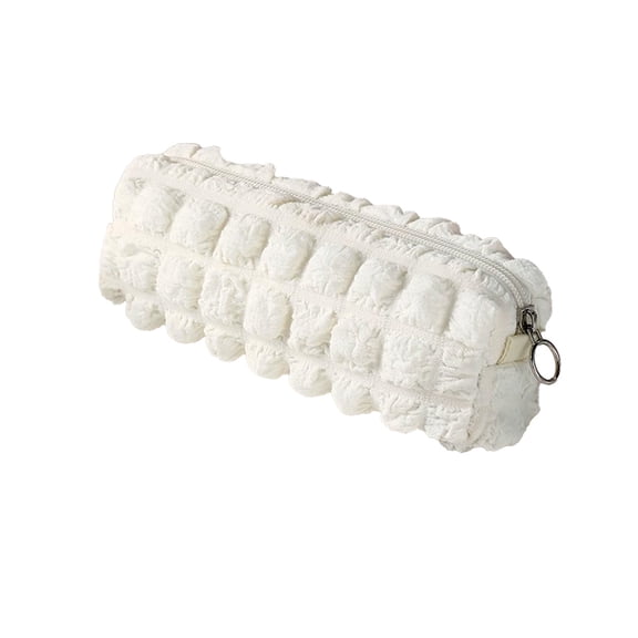 Oioii Solid Color Puff-shaped Pencil Bag,with large capacity.Soft,foldable and durable.It can be used as stationery bag,cosmetic bag or small storage pouch for daily use.,White