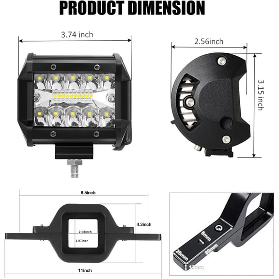 Oioii Trailer Hook Spotlight Bracket For Pickup, Refitted Auto Lamp Holder Mount, Durable Metal Light Bracket For Pickup Truck Exterior Modification,Black