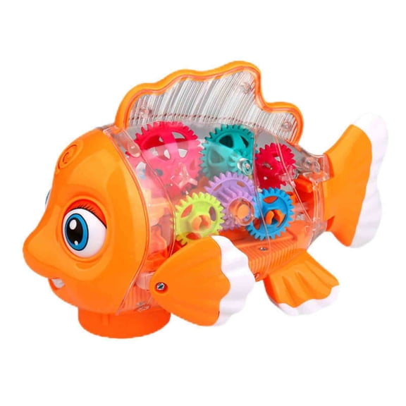 Oioii Transparent Cute Fish Gear Toy with Sound and Light Effects Universal Crawling Toy Interactive Flashing Light Musical Toy for Indoor Play Leisure Time Activity Desktop Ornament,Orange