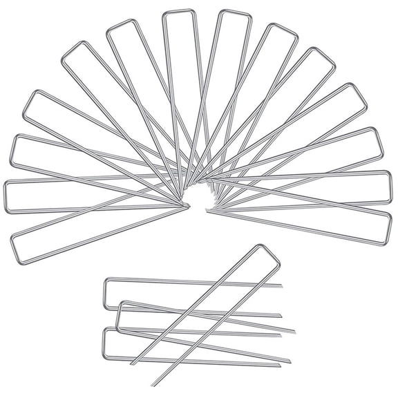 Oioii U-Shaped Steel Wire Ground Nails for Grass-Proof Cloth, Heavy Duty Gardening Landscape Pegs, Garden Stakes for Weed Barrier & Ground Cover Fixing,Silver