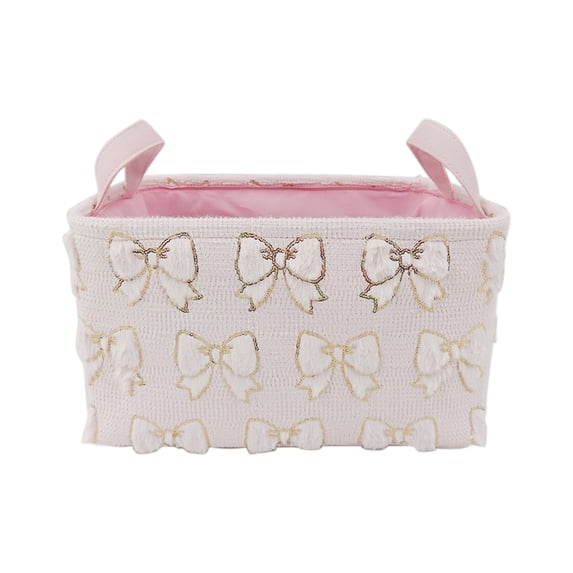 Oioii Velvet Embroidery Storage Basket With Large Handle, Multi-Purpose Household Basket For Dirty Clothes And Daily Items Organization,Pink