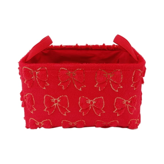 Oioii Velvet Embroidery Storage Basket With Large Handle, Multi-Purpose Household Basket For Dirty Clothes And Daily Items Organization,Red