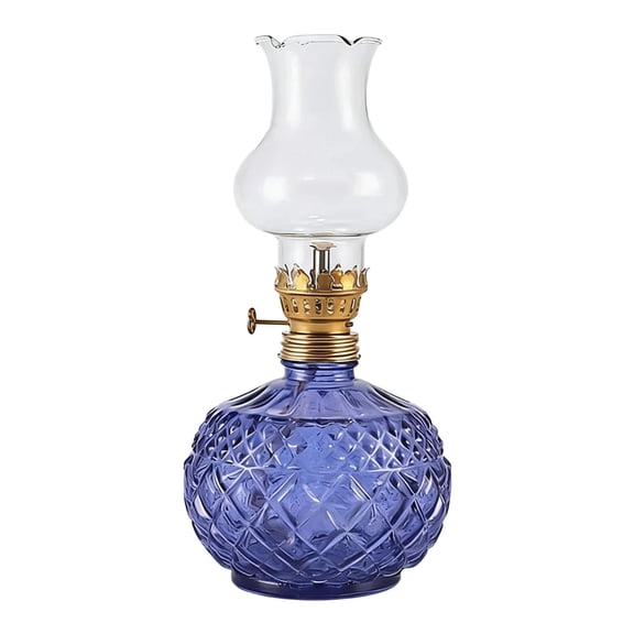 Oioii Vintage Clear Glass Kerosene Oil Lamp with Candle Holder Design, Classic Retro Lantern for Home Decor, Tabletop, Wedding, Camping and Emergency Lighting,Blue
