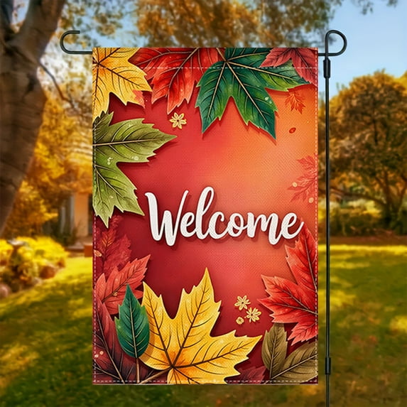 Oioii Welcome Fall Garden Flags 12x18in,Pumpkin Autumn Yard Flag for Outside Maple Leaf, Thanksgiving Garden Flag Sunflower, Fall Outdoor Decorations