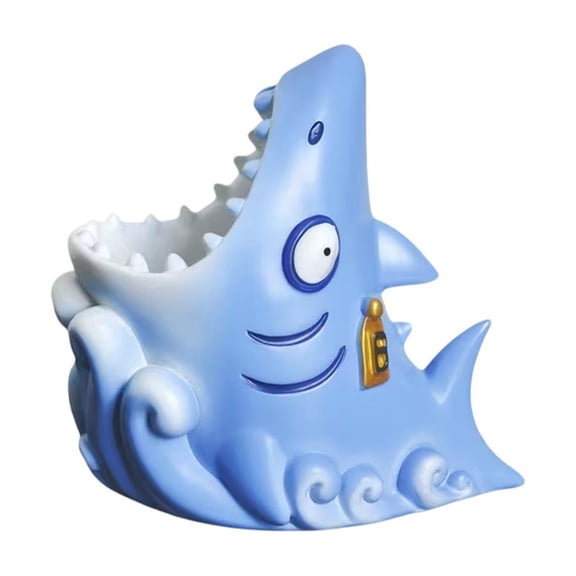 Oioii Whimsical Shark Shaped Desktop Pen Holder, 3.35 X 4.92 X 4.72 In, Multi-Purpose Storage for Writing Tools & Tiny Desk Gadgets, Novelty Ornament for Desk Layout,Blue