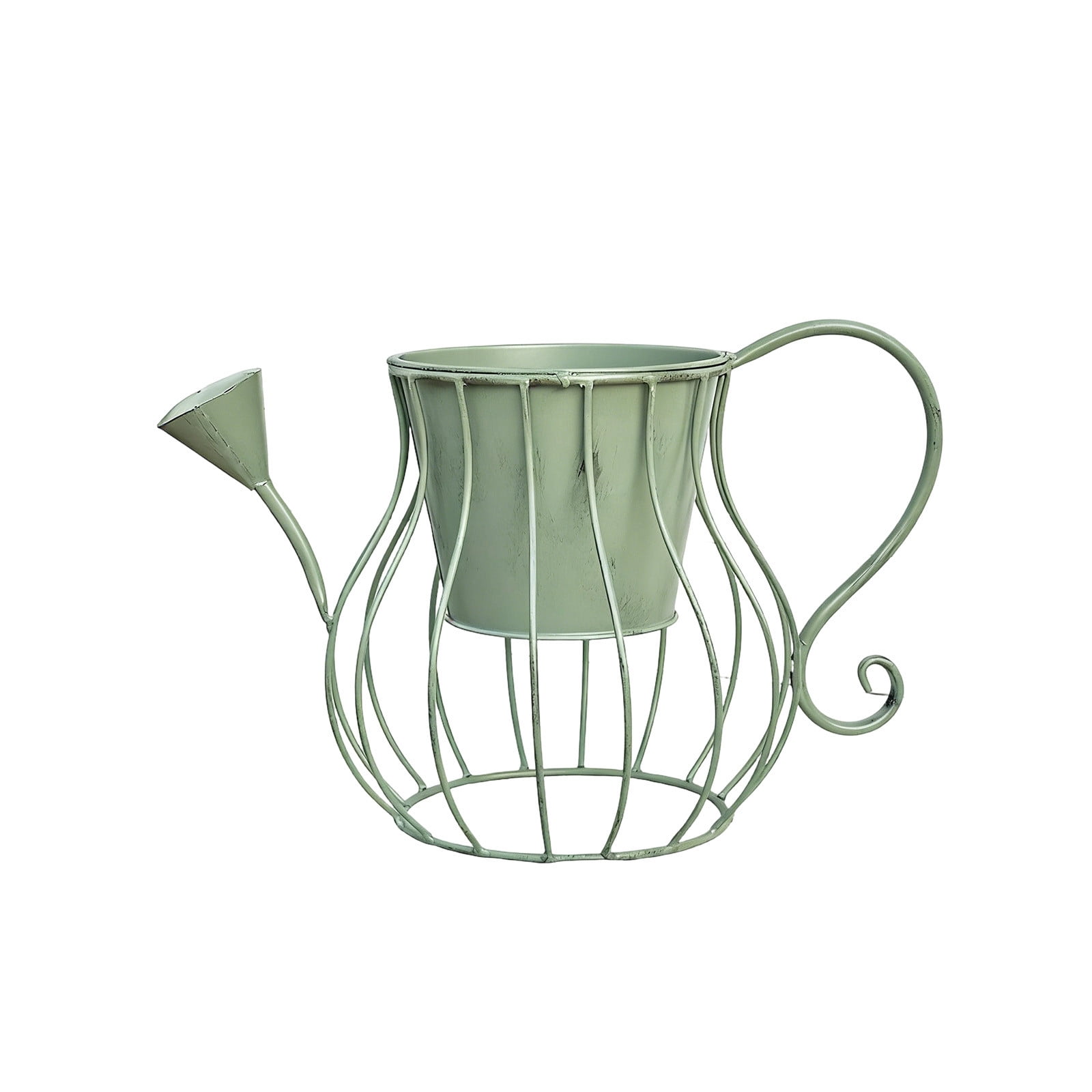 Oioii Wrought Iron Watering Can Shape Flower Pot, Decorative Planter for Garden, Balcony and Patio, Vintage Style Ornament for Potted Plants and Outdoor Home Decoration,Green
