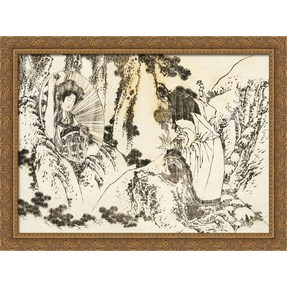 Oiran, a special beautiful courtesan 38x28 Large Gold Ornate Wood Framed Canvas Art by Katsushika Hokusai