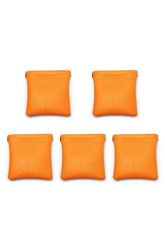 5-Pack 3.5" Orange Leather Magnetic Closure Pouches, Portable Jewelry & Accessory Storage Bags for Travel