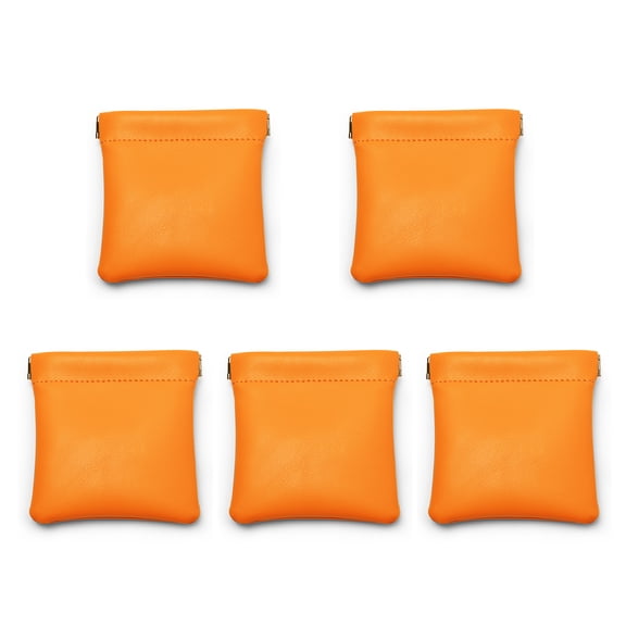 Oirlv 5-Pack 3.5" Orange Leather Magnetic Closure Pouches, Portable Jewelry & Accessory Storage Bags for Travel