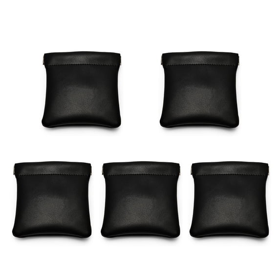 Oirlv 5-Pack 3.5" Black Leather Magnetic Closure Pouches, Portable Jewelry & Accessory Storage Bags for Travel