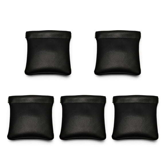 Oirlv 5-Pack 3.5" Black Leather Magnetic Closure Pouches, Portable Jewelry & Accessory Storage Bags for Travel