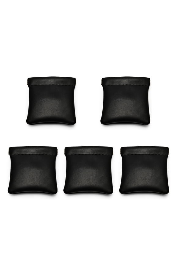 5-Pack 3.5" Black Leather Magnetic Closure Pouches, Portable Jewelry & Accessory Storage Bags for Travel