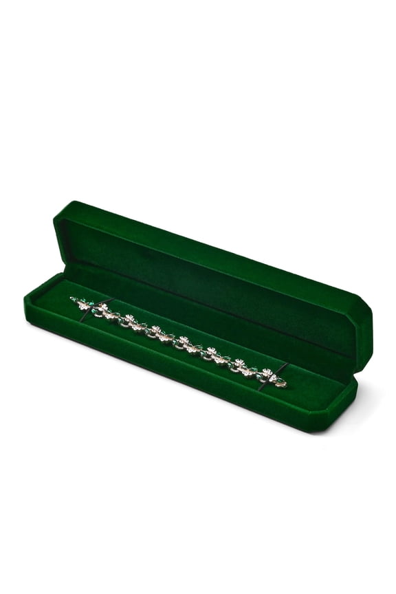 Emerald Green Velvet Long Necklace Box - Vintage Jewelry Case for Pearl Strands, Tennis Necklaces & Bridal Gifts