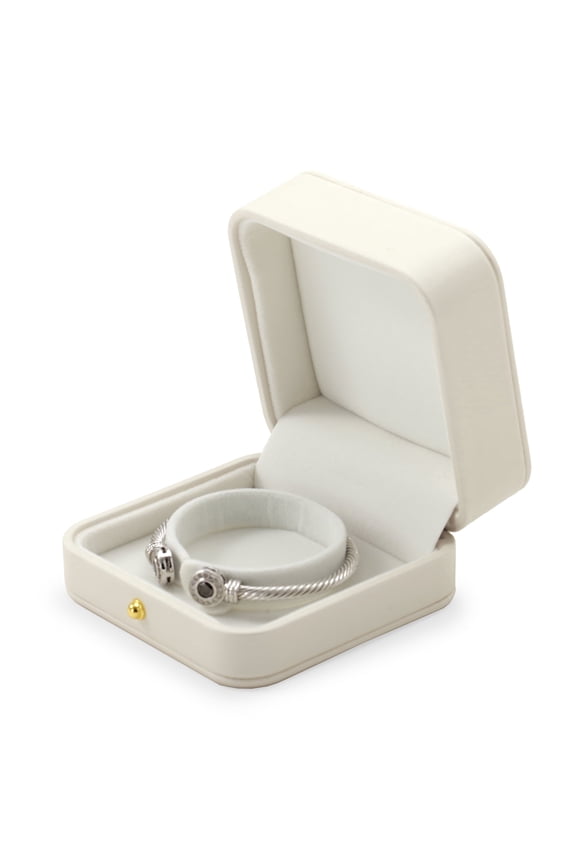 3.54" Cream PU Leather Single Bangle Box with Gold Accent, Luxury Bracelet Case for Gift & Display