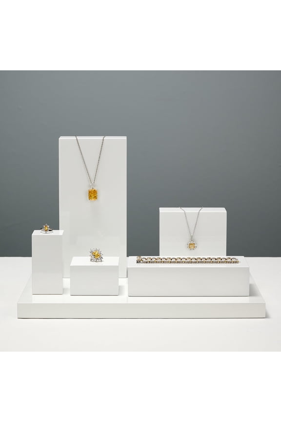 White Jewelry Counter Stand - Earring Organizer Holder Stand & Wood Squares Stand Organizer for Necklace Sales Display