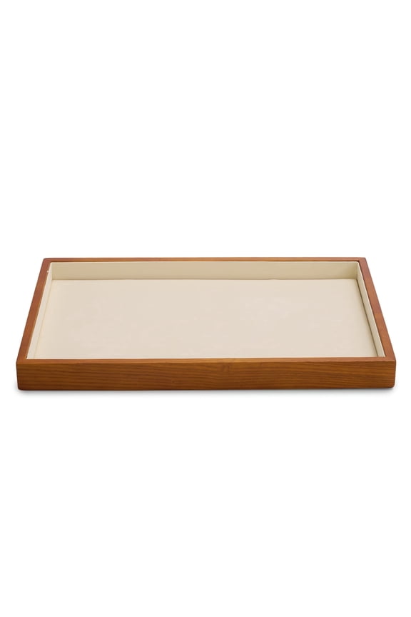 Wooden Frame Flat Jewelry Organizer Tray, Beige Velvet Display Holder for Necklaces, Bracelets & Accessories, Home & Retail Use