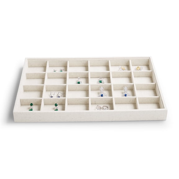 Oirlv 12-Slot White Linen Jewelry Organizer Tray, Bracelet & Watch Display Holder, Home & Retail Drawer Insert