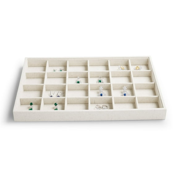 Oirlv Stackable 24 Grid Jewelry Tray, Linen, Beige